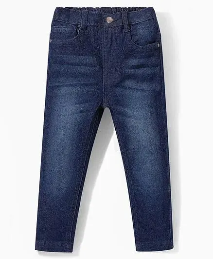 Babyhug Denim Full Length With Stretch Washed Jeans - Dark Blue