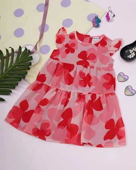 Girls Floral Print Tiered Dress