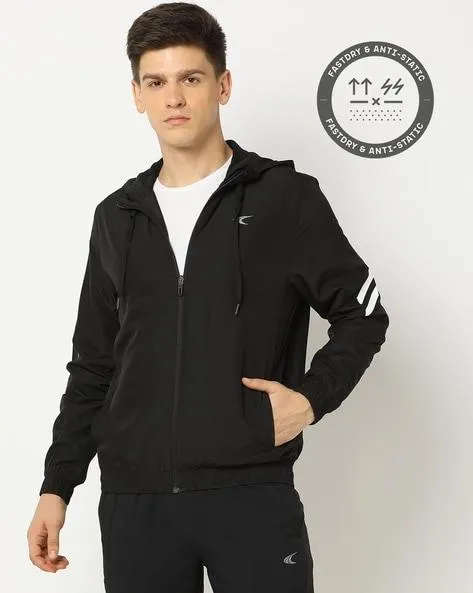 Regular Fit Zip-Front Hooded Track Jacket