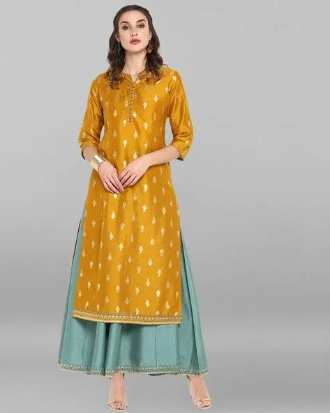 Block Print Straight Double Layer Kurti