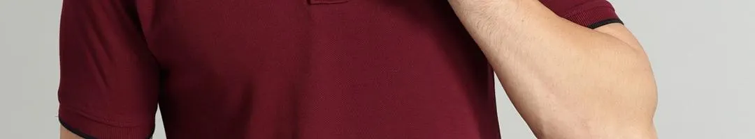 Men Maroon Solid Polo Collar T-shirt
