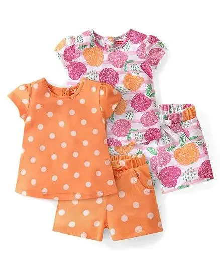 Babyhug Cotton Single Jersey Knit Half Sleeves Night Suit With Polka Dot Print Pack of 2 - Multicolour