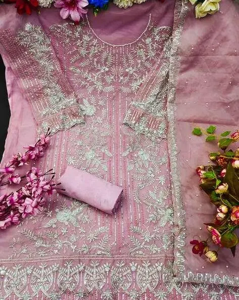 Women Embellished Semi-Stitched Straight Dress Material