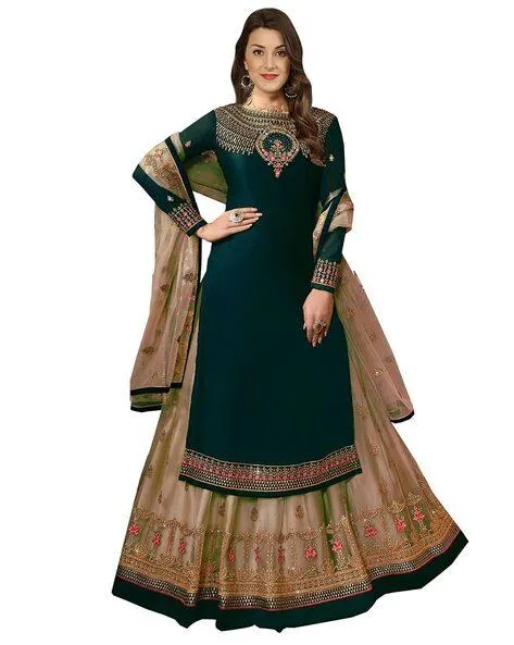 Embellished Semi-Stitched Anarkali Dress Material