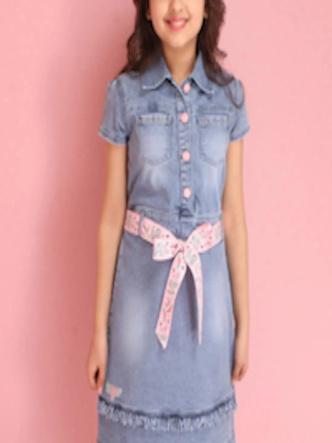 Girls Blue Denim Sheath Dress
