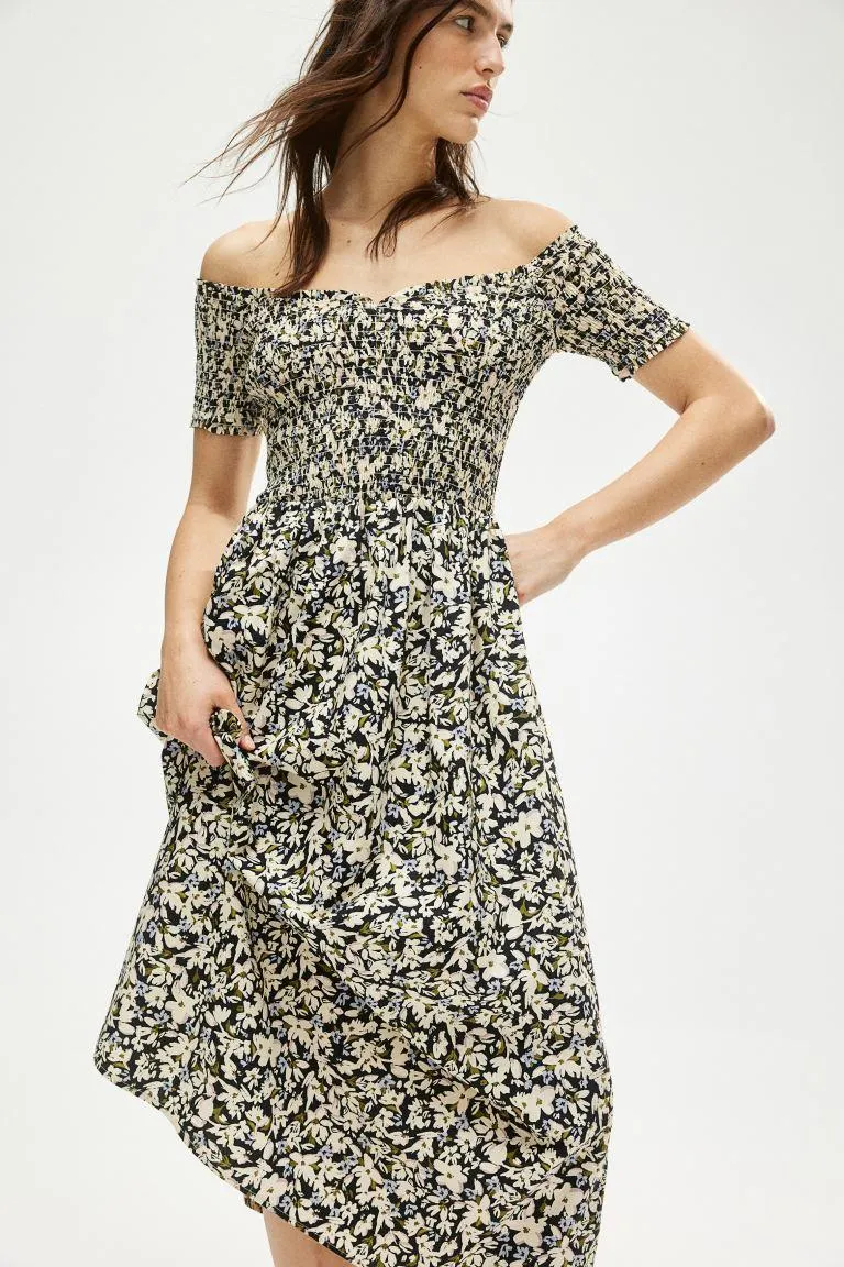 Smocked off-the-shoulder dress