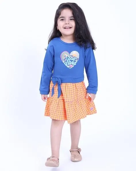 Girls Houndstooth Pattern Fit & Flare Dress