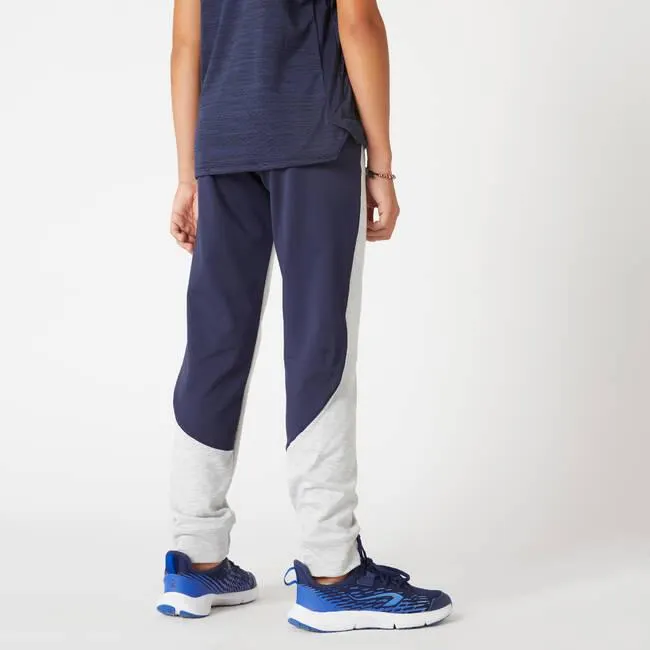 Kids' Warm Breathable Synthetic Jogging Bottoms S500 - Light Grey/Navy