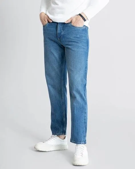 Lightly Washed Straight Jeans