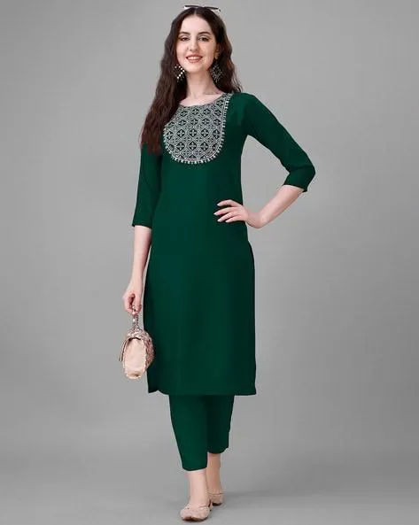 Women Embroidered Straight Kurti