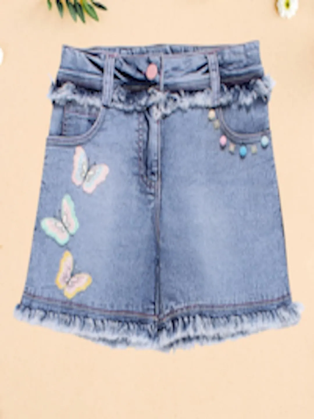 Girls Embellished Denim Shorts
