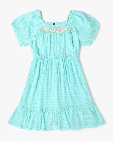 Girls Floral Embroidered Tiered Dress