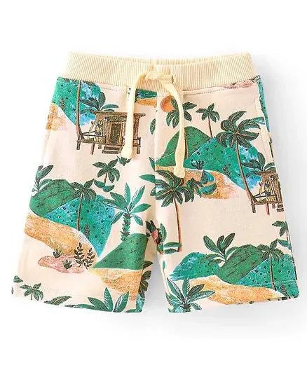 Babyhug Cotton Looper Knit Shorts Palm Tree Print - Multicolour