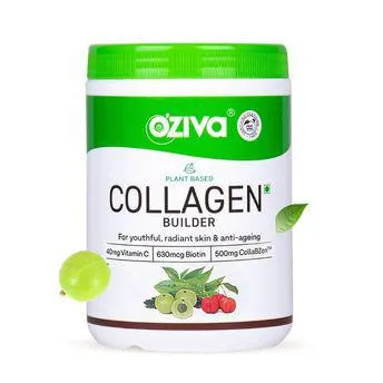 OZiva Plant Based Collagen Builder For Men & Women, Biotin, Vitamin C, Classic Tangy Amla