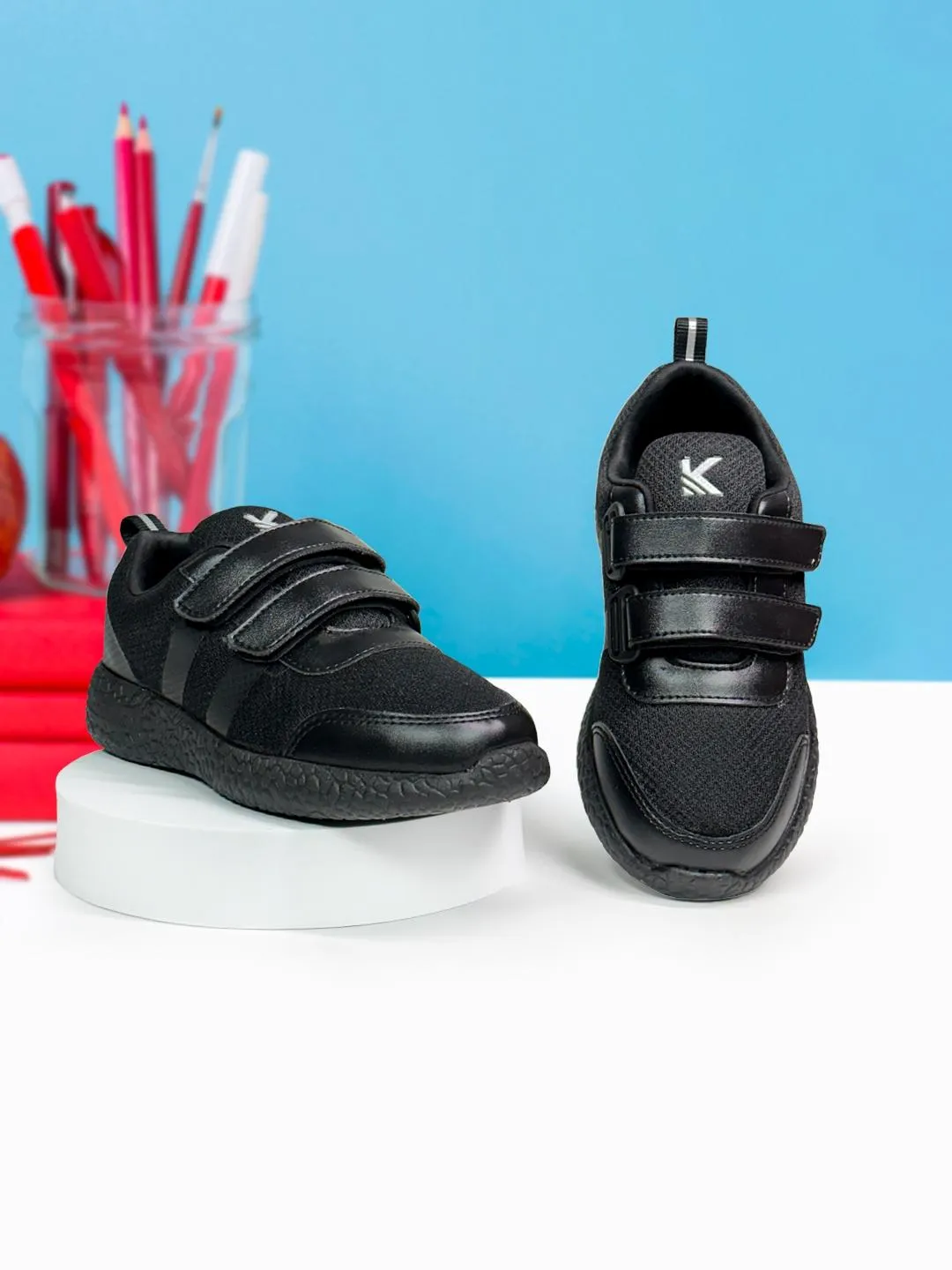 Kids Black Solid School Shoes