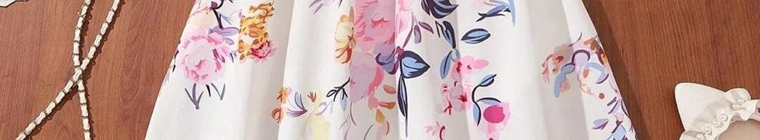 Girls Floral Print Off Shoulders Fit & Flare Maxi Dress