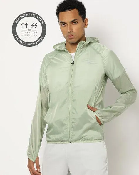 Hooded Running Jacket with Raglan Sleeves