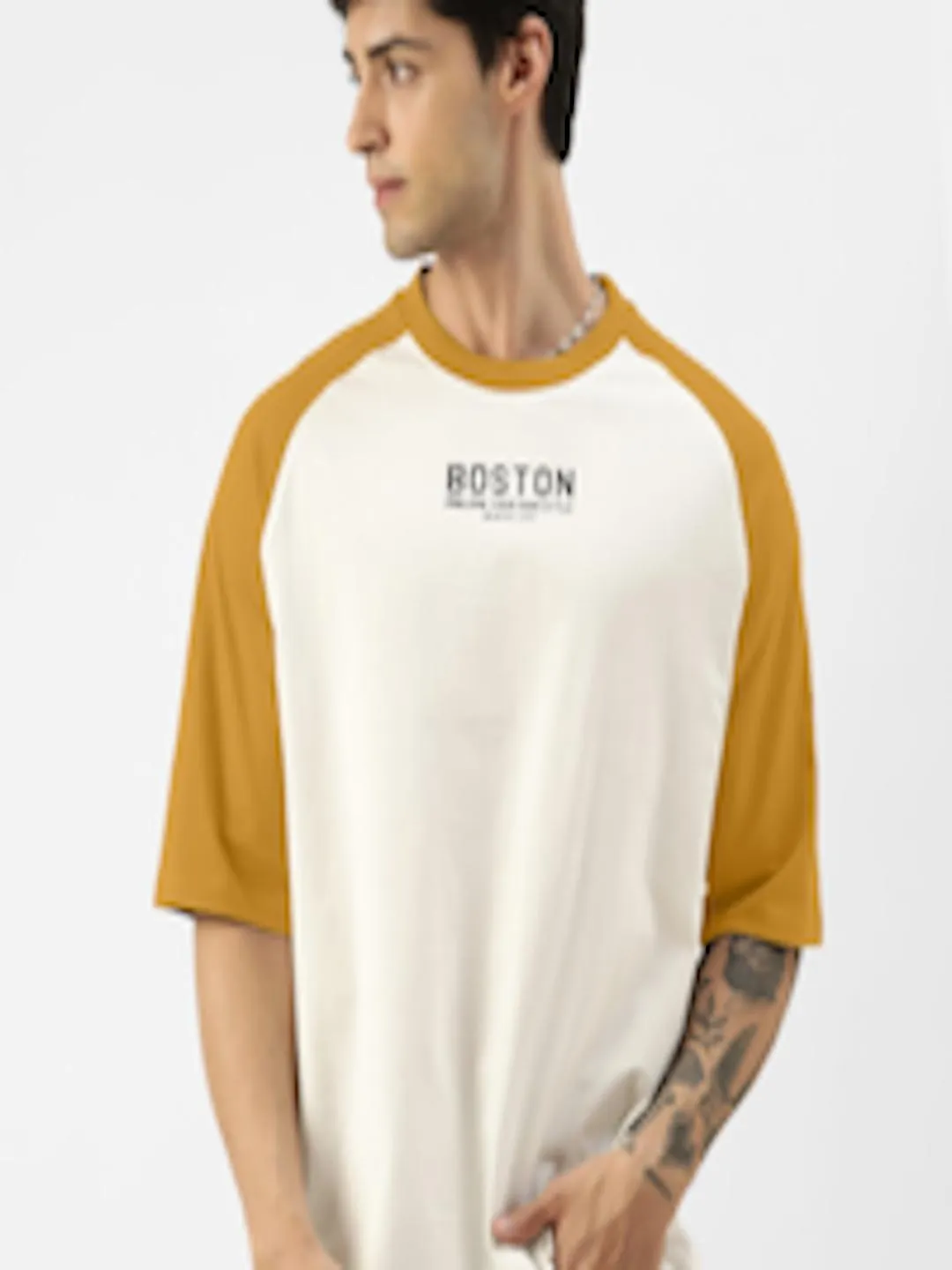 Typography Printed Raglan Sleeves Cotton Oversized T-shirt