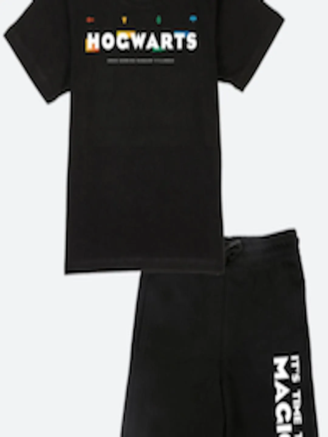 Boys Black & White Printed Regular Fit Cotton T-shirt with Shorts