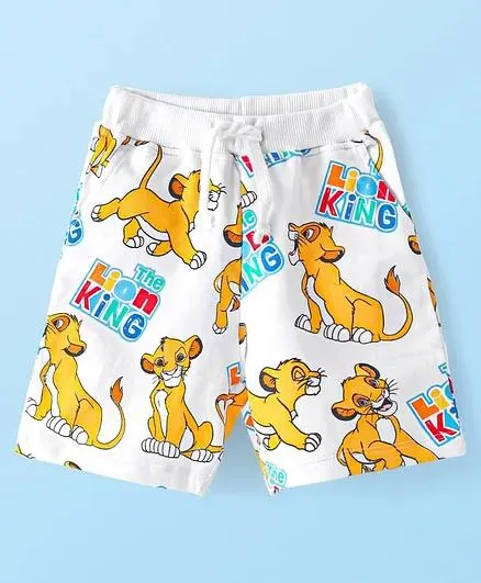 Babyhug Disney 100% Cotton Knit Shorts With Lion King Print - White
