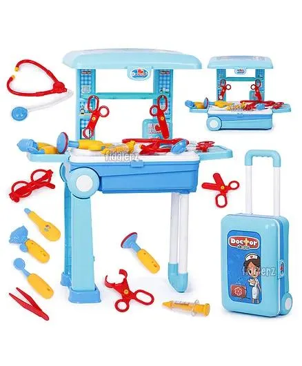 Fiddlerz Doctor Set Role Play Toy with Convertible Suitcase 14 Pieces - Blue