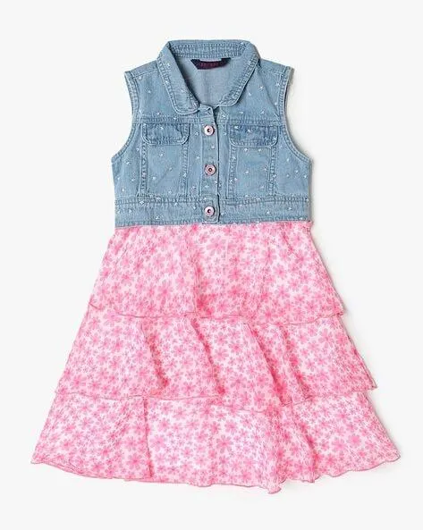 Girls Floral Print Tiered Dress with Jacket