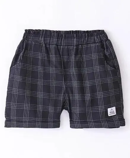 Ollypop Cotton Knee Length Checks Shorts - Black