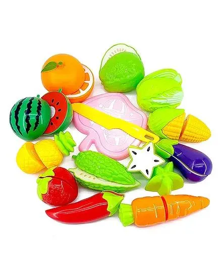 SVE Realistic Sliceable Fruits & Vegetables Cutting Play Toy Set - Multicolor