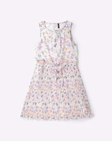 Floral Print Pleated Twofer Dress