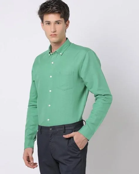 Men Slim Fit Shirt with Button-Down Collar