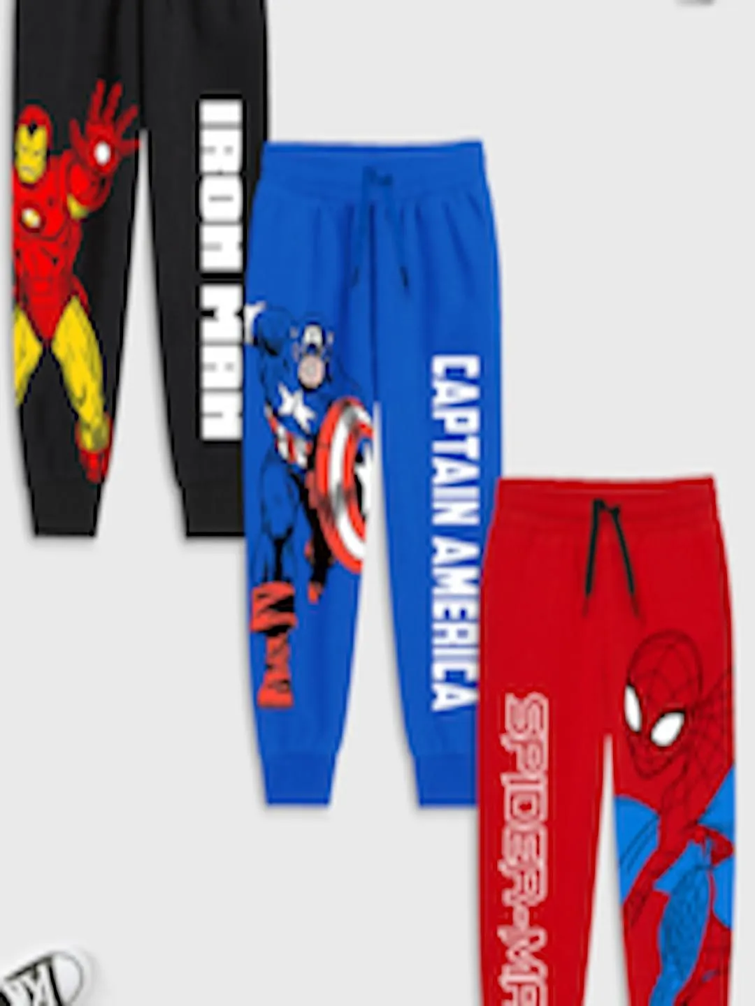Kids Pack Of 3 Avengers Printed Cotton Joggers