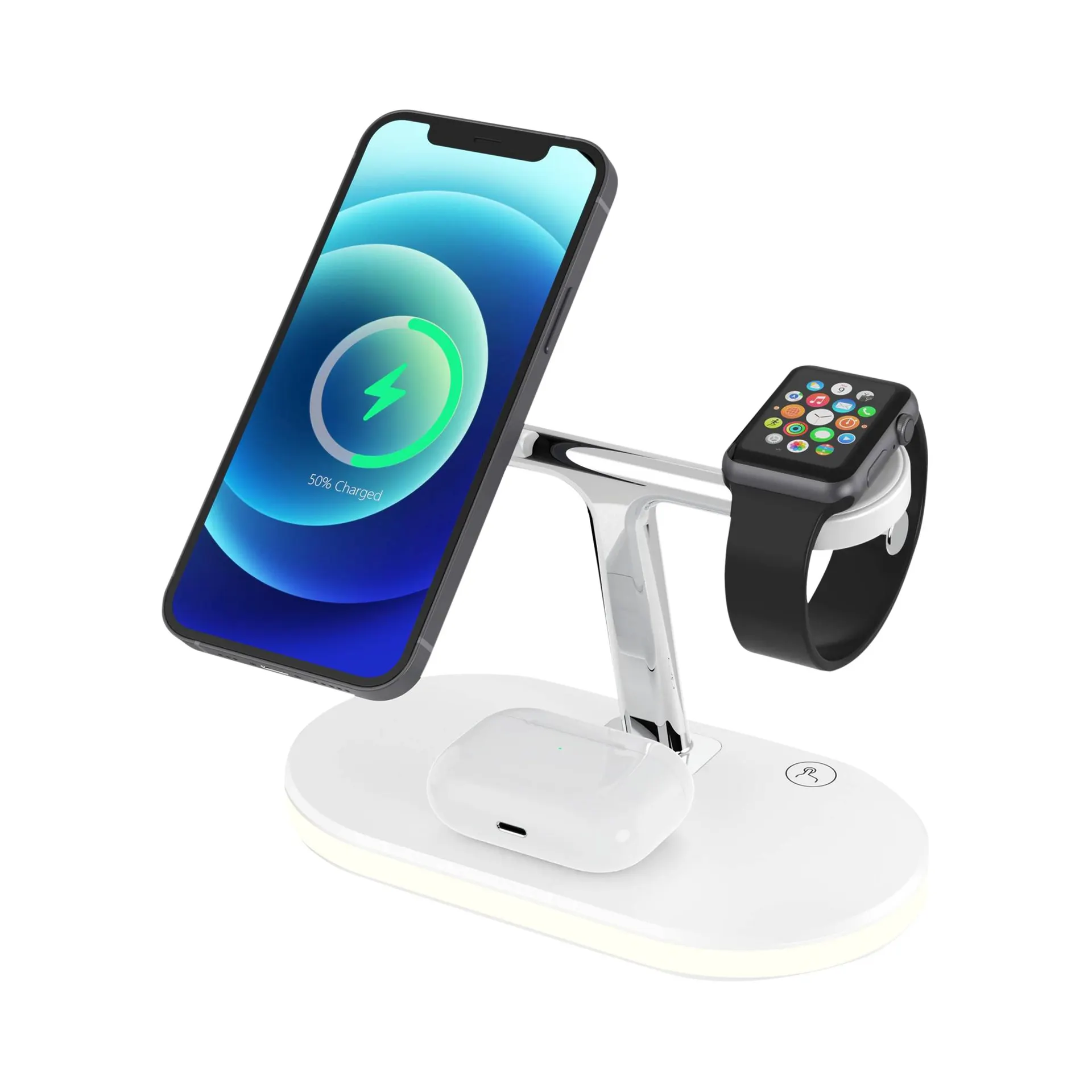Unigen Magtec 300 15W 3-in-1 Wireless Charger for iPhone 14, 13, 13 Pro, 13 Pro Max, 12, 12 Pro, 12 Mini, 12 Pro Max/iWatch 2, 3, 4, 5, 6, 7, 8 & AirPods (Qi Compatible, White)