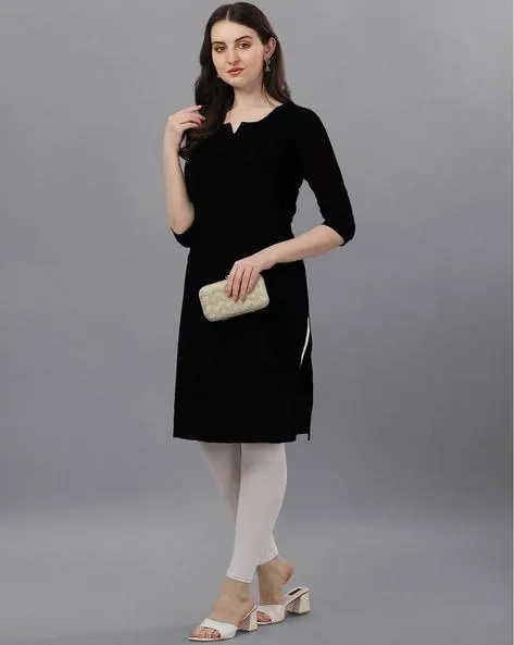 Chikankari Embroidered Straight Kurti