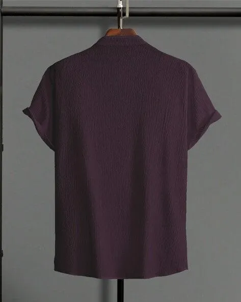 Men Loose Fit Band-Collar Shirt with Drop-Shoulder Sleeves