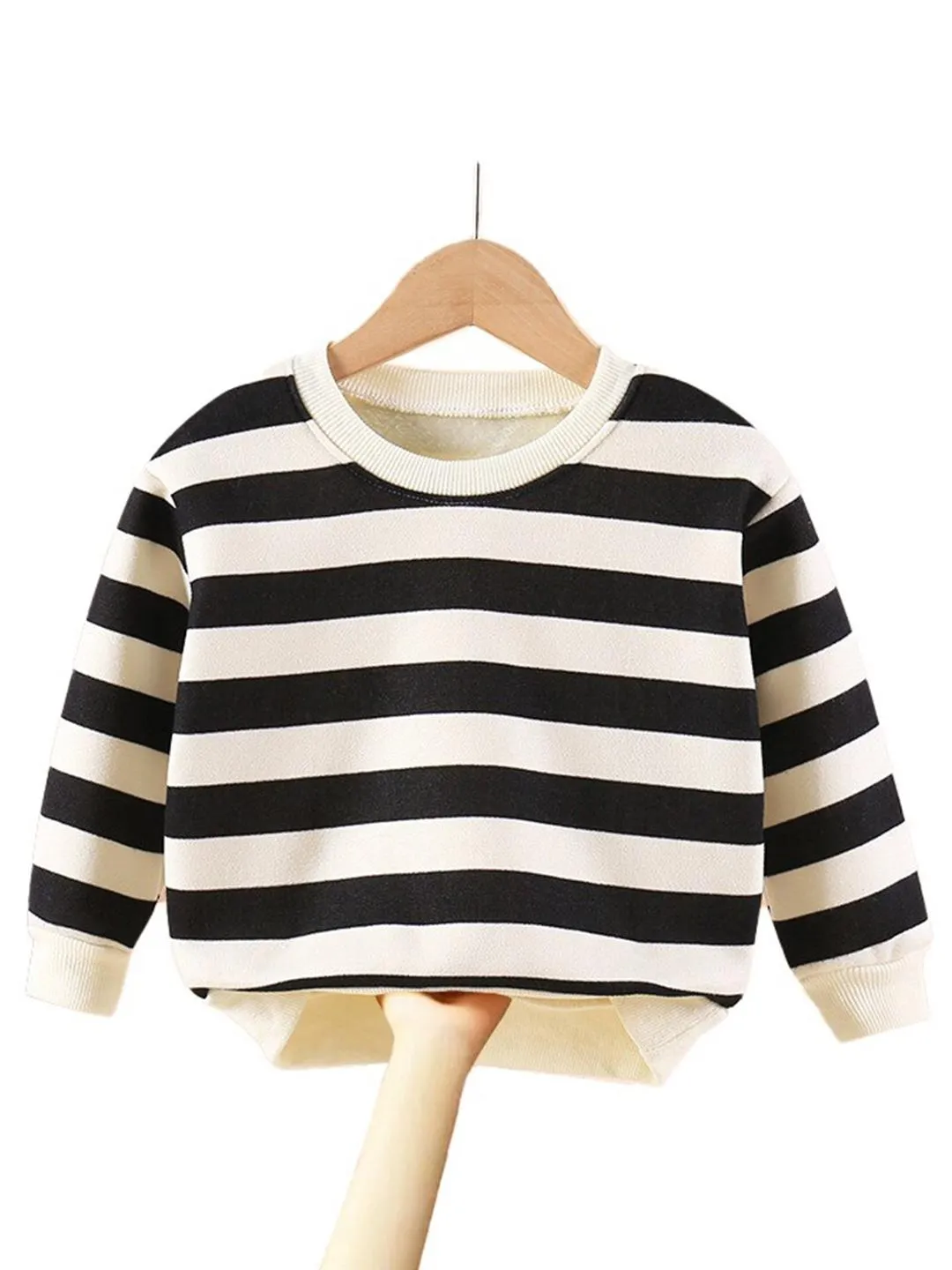 Boys Black & White Striped Cotton Pullover Sweaters