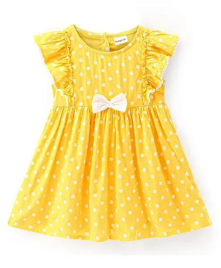 Babyhug 100% Viscose Woven Frill Sleeves Frock with Polka Dot Print - Yellow