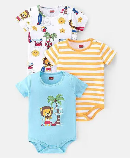Babyhug 100% Cotton Onesies Pack of 3 Lion Print - Multicolour