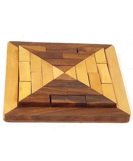 Desi Karigar Handmade Indian Wood Jigsaw Puzzle - Wooden Tangram for Kids - Travel Game for Families - Unique Gift for Children