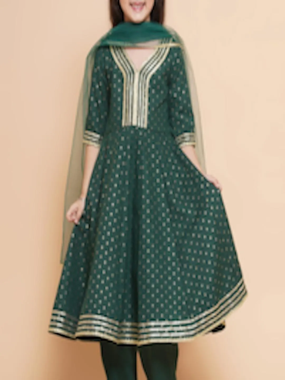 Girls Woven Design Empire Gotta Patti Kurta with Trousers & With Dupatta