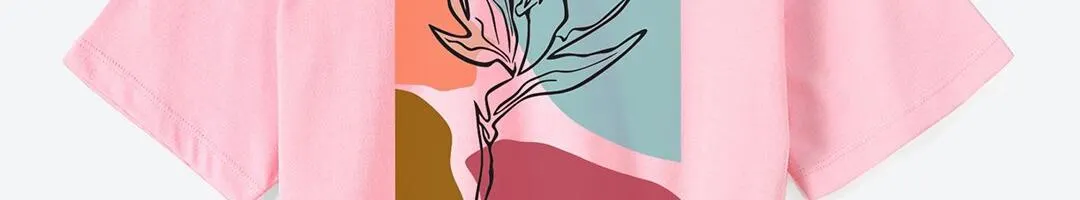 Girls Pink Graphic Printed Pure Cotton Boxy T-shirt