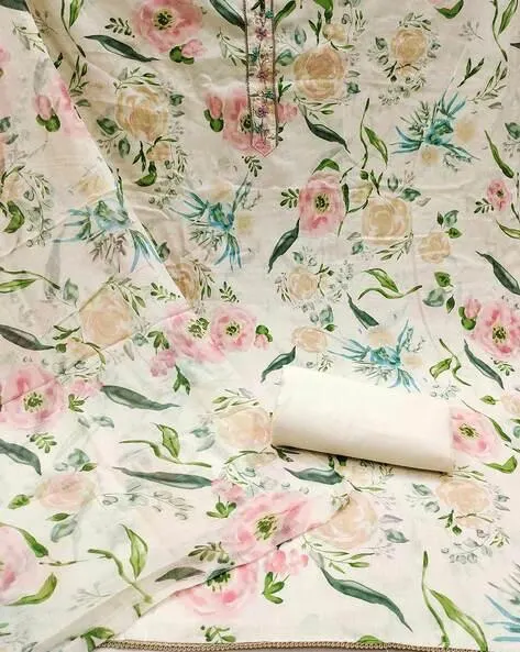 Women Floral Print Unstitched Dress Material