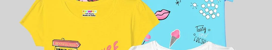 Girls Pack Of 5 Graphic Printed Round Neck Cotton T-shirts