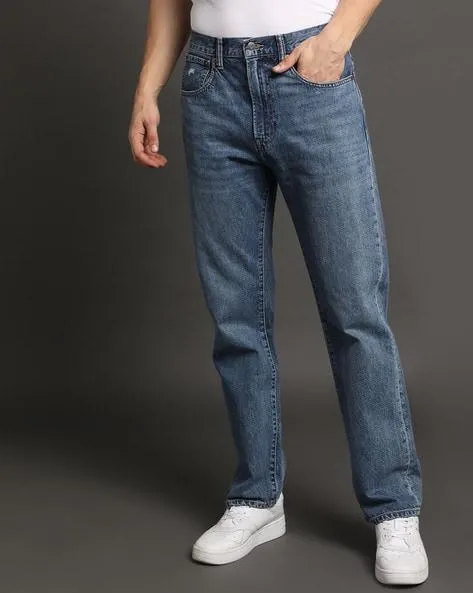 Mid-Wash Straight Jeans with Washwell