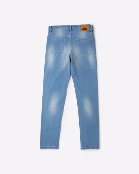 Mid-Wash Slim Fit Distressed Jeans