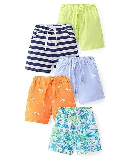 Doodle Poodle 100% Cotton Above Knee Length Trees & Stripes Printed Shorts Pack of 5 - Multicolour