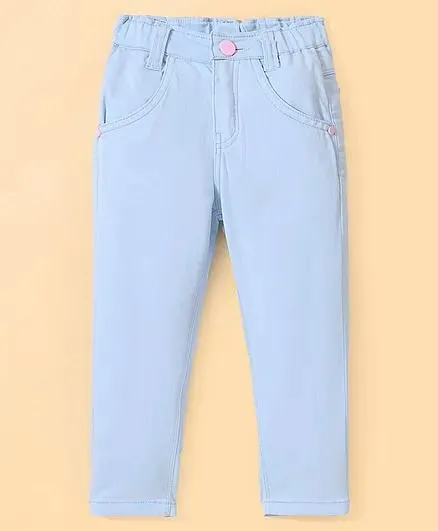 Olio Kids Cotton Woven Full Length Solid Colour Trousers - Blue