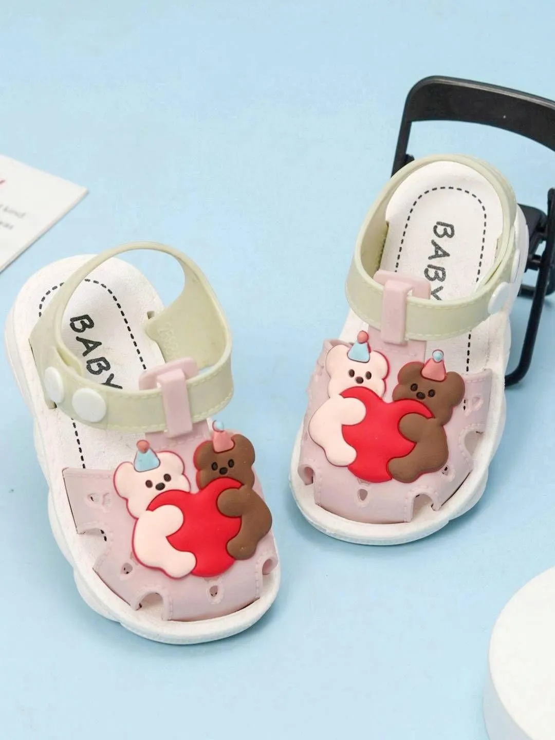 Girls Cuddly Bear Open Toe Flats
