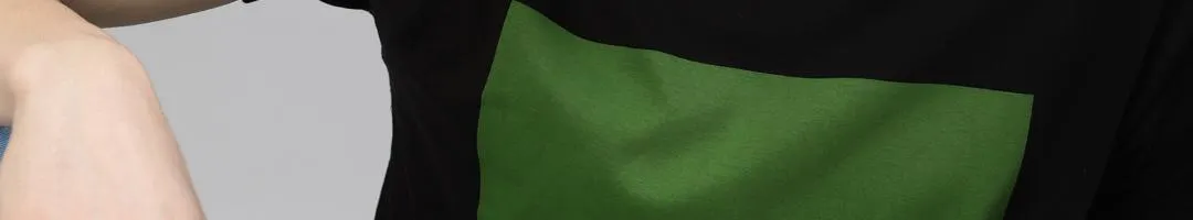HERENOW Men Black Green Colourblocked Cotton Pure Cotton T-shirt