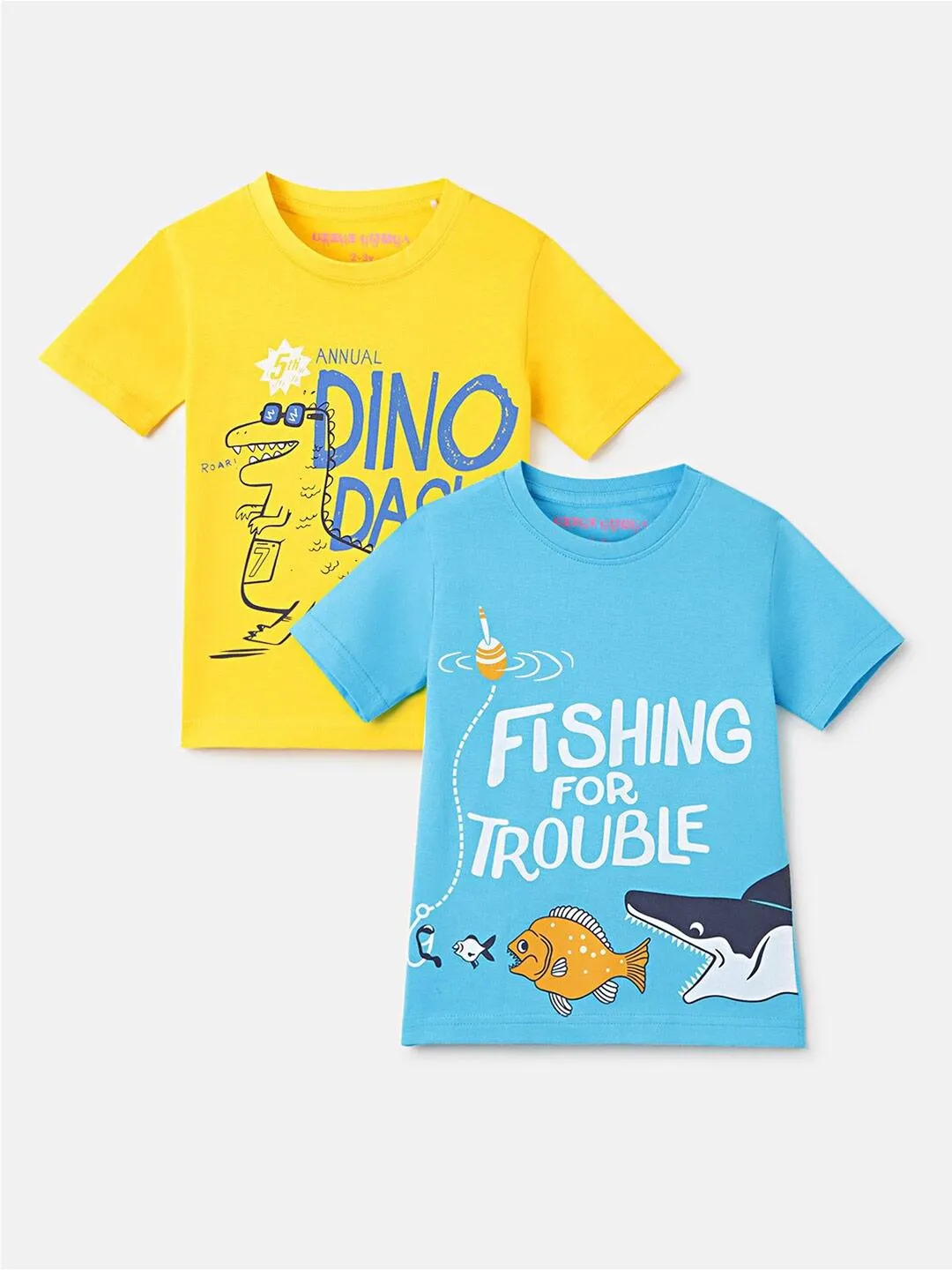 Boys Pack Of 2 Typography Printed Short Sleeves Round Neck Cotton T-shirt