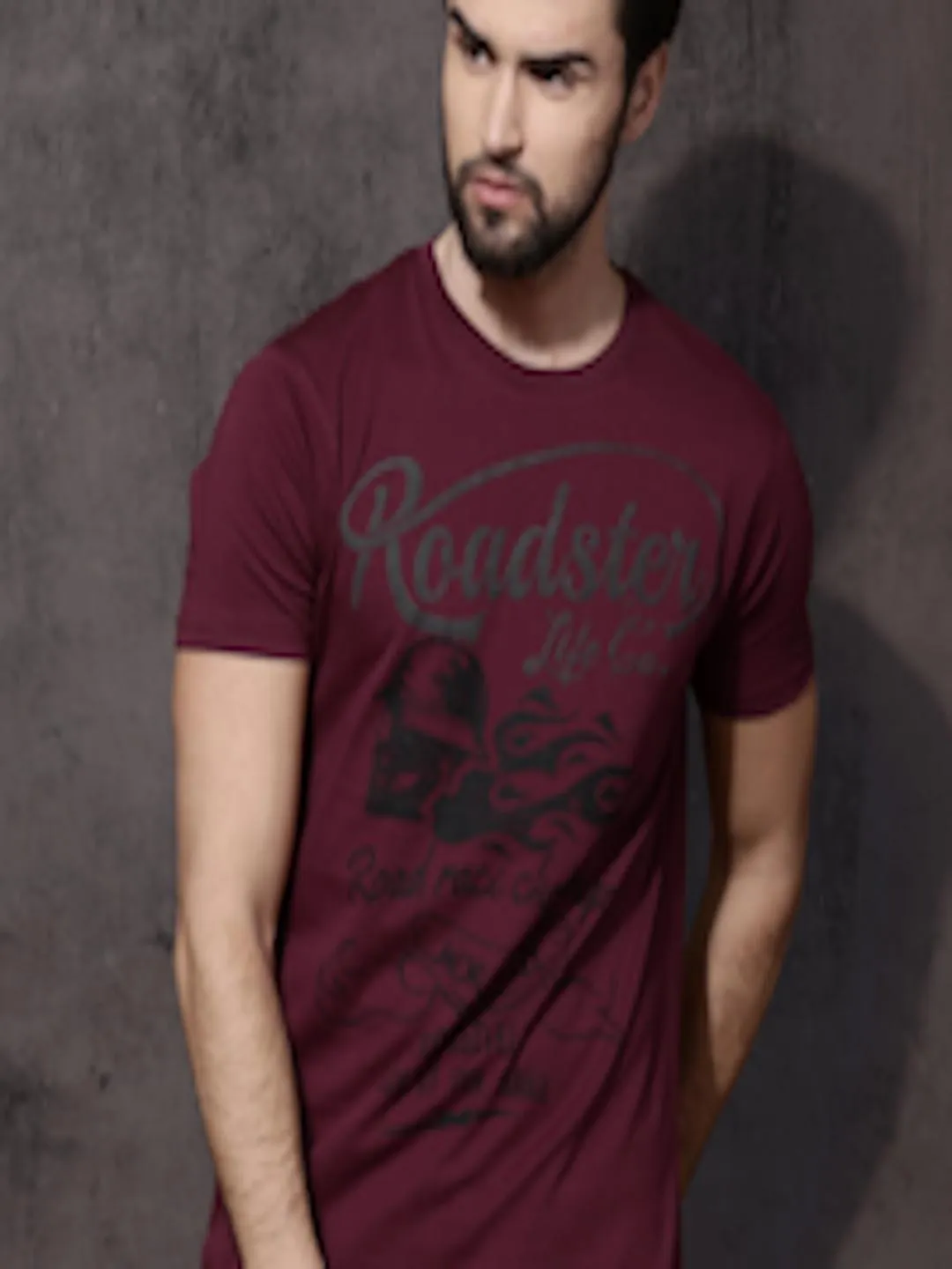 Men Maroon Typography Printed Cotton T-shirt